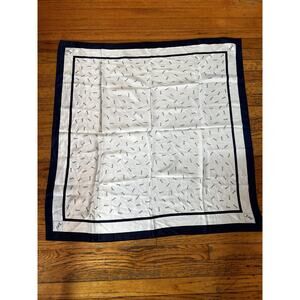 Yves Saint Laurent Scarf Womens White Navy Logo Print Square Neck Wrap